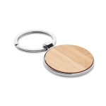 Round keyring made of zinc and bamboo wood colour