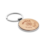 Round keyring made of zinc and bamboo wood colour third main view