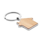 Bamboo keyring in the shape of a house for promotions wood colour