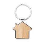 Bamboo keyring in the shape of a house for promotions wood colour third view