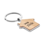 Bamboo keyring in the shape of a house for promotions wood colour third main view