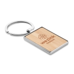 Rectangular keyring made of bamboo with zinc alloy wood colour third main view