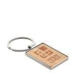 Rectangular keyring made of bamboo with zinc alloy view with print area