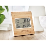 Multifunction weather station with bamboo housing for gifting wood colour main ambient view