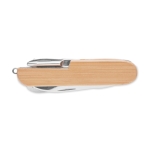 Pocket knife, stainless steel & bamboo, 9 functions wood colour third view