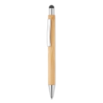 Bamboo touch pen with chrome finish and blue ink wood colour