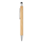 Bamboo touch pen with chrome finish and blue ink wood colour third view