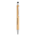 Bamboo touch pen with chrome finish and blue ink wood colour main view