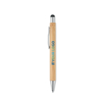 Bamboo touch pen with chrome finish and blue ink view with print area