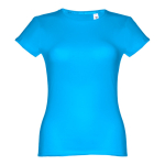 Women's fitted cotton T-shirt, 150 g/m2, THC Sofia cyan blue colour