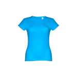 Women's fitted cotton T-shirt, 150 g/m2, THC Sofia cyan blue colour first view