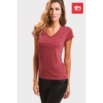 Women's fitted V-neck T-shirt, 150 g/m2, THC Athens marbled red colour