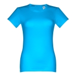 Women's fitted cotton T-shirt, 190 g/m2, THC Ankara cyan blue colour