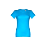 Women's fitted cotton T-shirt, 190 g/m2, THC Ankara cyan blue colour first view