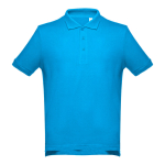 Men's cotton polo shirt in colours, 195 g/m2, THC Adam cyan blue colour