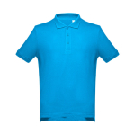 Men's cotton polo shirt in colours, 195 g/m2, THC Adam cyan blue colour first view