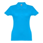 Women's cotton polo shirt in many colours, 195 g/m2 cyan blue colour