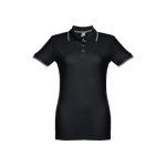 Women's two-tone cotton polo shirt, 210 g/m2, THC Rome black colour first view