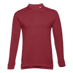 Long-sleeved cotton polo shirt, 210 g/m2, THC Bern burgundy colour