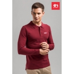 Long-sleeved cotton polo shirt, 210 g/m2, THC Bern burgundy colour still life view