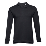 Long-sleeved cotton polo shirt, 210 g/m2, THC Bern black colour