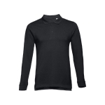 Long-sleeved cotton polo shirt, 210 g/m2, THC Bern black colour first view