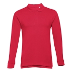 Long-sleeved cotton polo shirt, 210 g/m2, THC Bern red colour