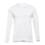 Long-sleeved cotton polo shirt, 210 g/m2, THC Bern white colour