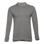 Long-sleeved cotton polo shirt, 210 g/m2, THC Bern dark grey colour