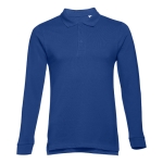 Long-sleeved cotton polo shirt, 210 g/m2, THC Bern royal blue colour