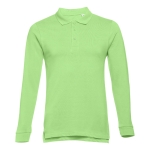 Long-sleeved cotton polo shirt, 210 g/m2, THC Bern light-green colour