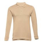 Long-sleeved cotton polo shirt, 210 g/m2, THC Bern light brown colour