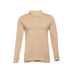 Long-sleeved cotton polo shirt, 210 g/m2, THC Bern light brown colour first view