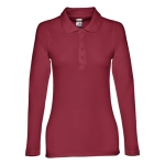 Long-sleeved cotton polo shirt for women, 210 g/m2 burgundy colour