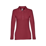 Long-sleeved cotton polo shirt for women, 210 g/m2 burgundy colour first view