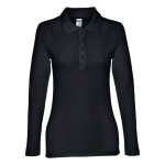 Long-sleeved cotton polo shirt for women, 210 g/m2 black colour