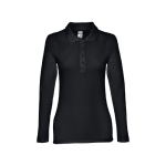 Long-sleeved cotton polo shirt for women, 210 g/m2 black colour first view