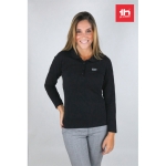 Long-sleeved cotton polo shirt for women, 210 g/m2 black colour still life view