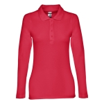 Long-sleeved cotton polo shirt for women, 210 g/m2 red colour