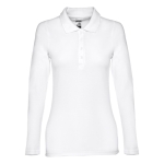 Long-sleeved cotton polo shirt for women, 210 g/m2 white colour