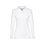 Long-sleeved cotton polo shirt for women, 210 g/m2 white colour first view