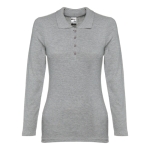 Long-sleeved cotton polo shirt for women, 210 g/m2 grey colour