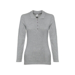 Long-sleeved cotton polo shirt for women, 210 g/m2 grey colour first view