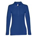 Long-sleeved cotton polo shirt for women, 210 g/m2 royal blue colour