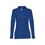 Long-sleeved cotton polo shirt for women, 210 g/m2 royal blue colour first view