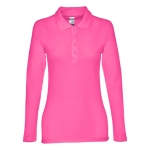 Long-sleeved cotton polo shirt for women, 210 g/m2 fuchsia colour