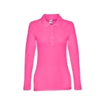 Long-sleeved cotton polo shirt for women, 210 g/m2 fuchsia colour first view