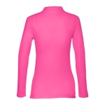 Long-sleeved cotton polo shirt for women, 210 g/m2 fuchsia colour