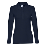 Long-sleeved cotton polo shirt for women, 210 g/m2 navy-blue colour