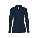 Long-sleeved cotton polo shirt for women, 210 g/m2 navy-blue colour first view